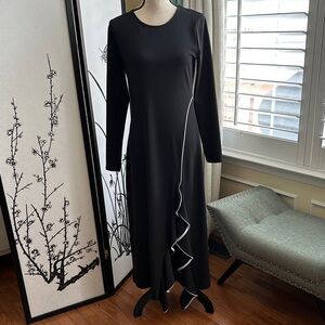 Black Long Sleeve Ruffle Hem Dress